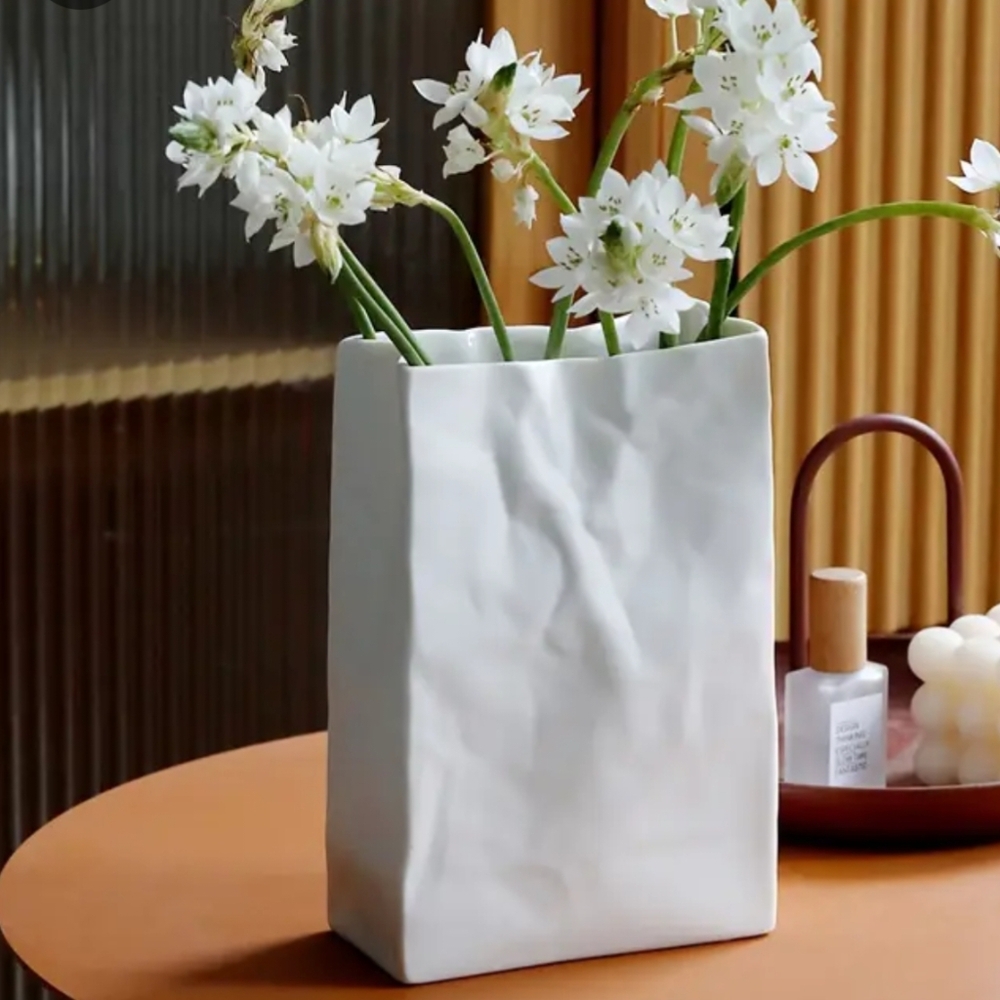 NWT Wabi Sabi Ceramic "Paper Bag" Vase